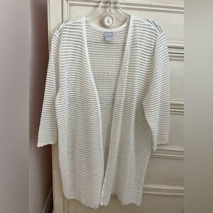 Chico's White on White Striped Open Cardigan Classic sz 3